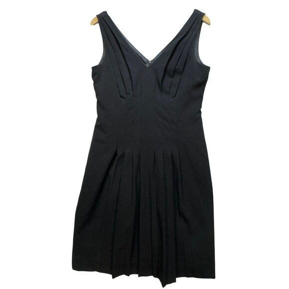 Calvin Klein Midi Sheath Party Dress Size 10 Black Pleated  Sleeveless V-Neck - Picture 1 of 12